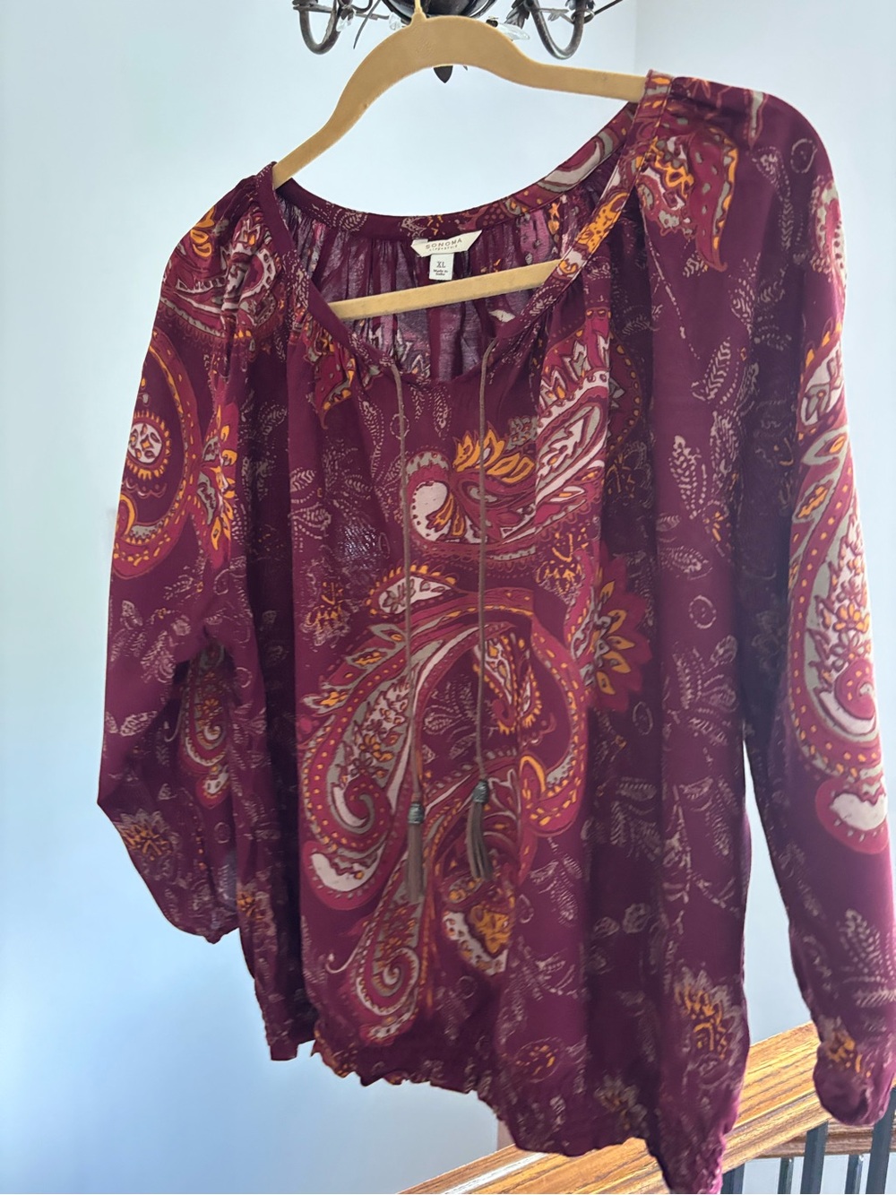 Boho Paisley Peasant Blouse - Wine